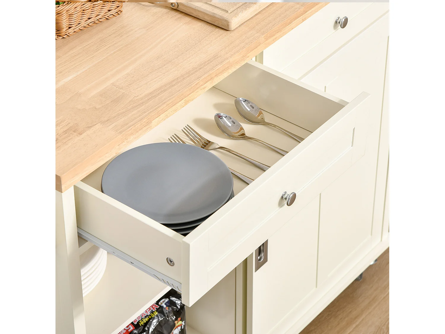 Carrito de cocina crema 110x49.5x89.5 cm HOMCOM