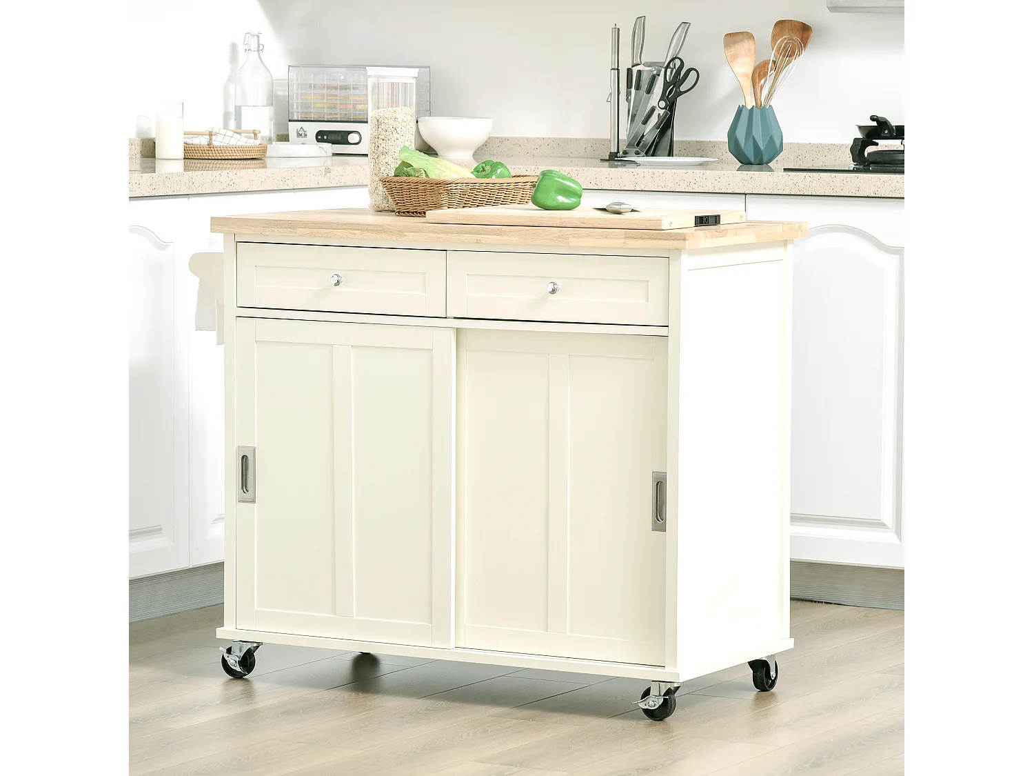 Carrito de cocina crema 110x49.5x89.5 cm HOMCOM