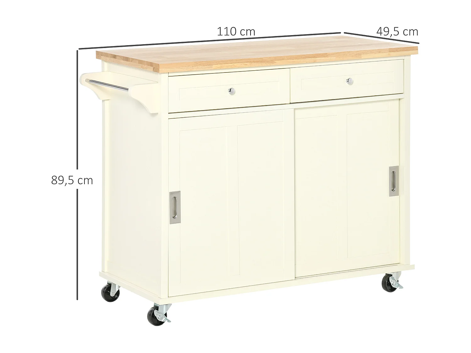 Carrito de cocina crema 110x49.5x89.5 cm HOMCOM