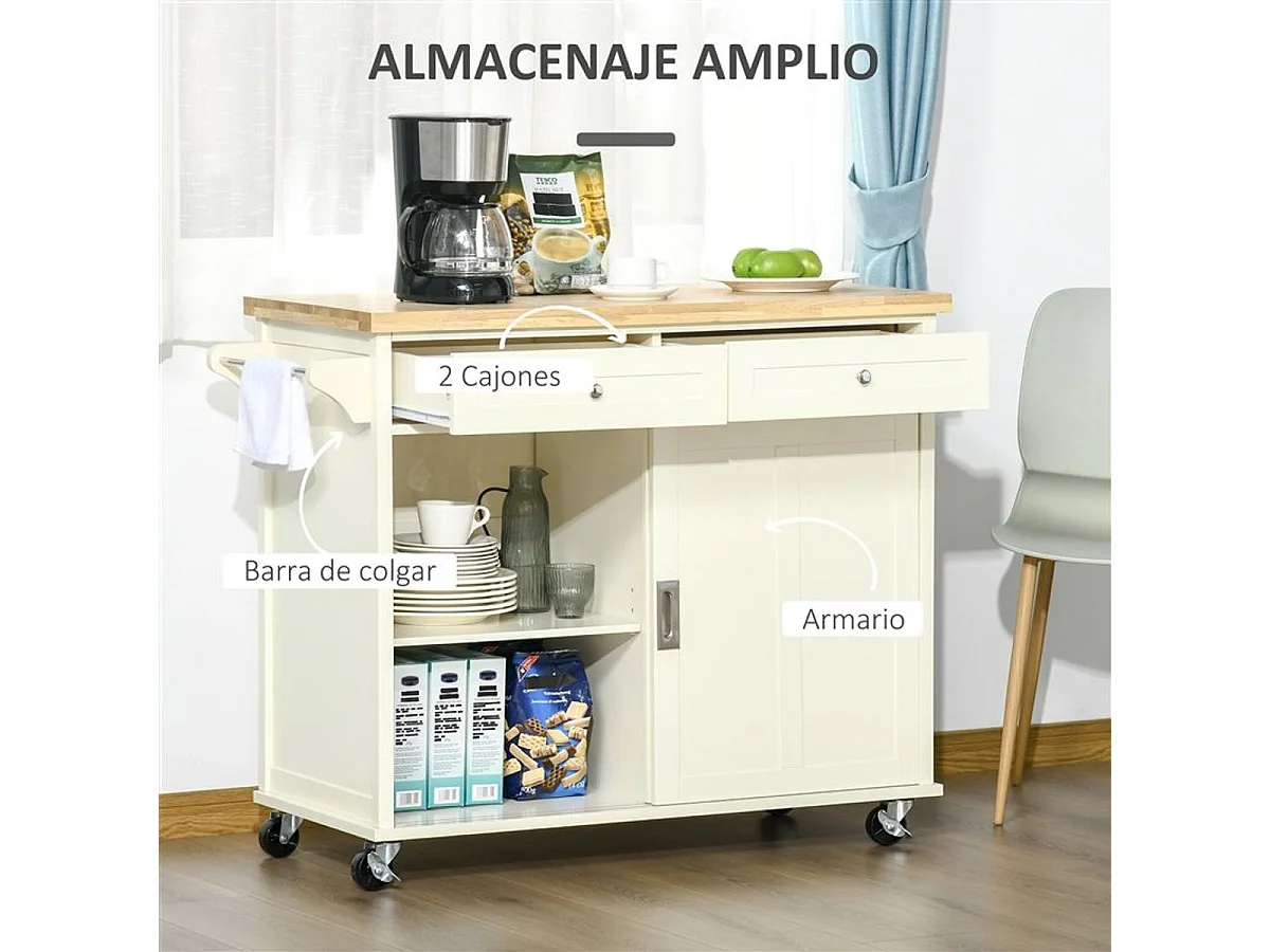 Carrito de cocina crema 110x49.5x89.5 cm HOMCOM