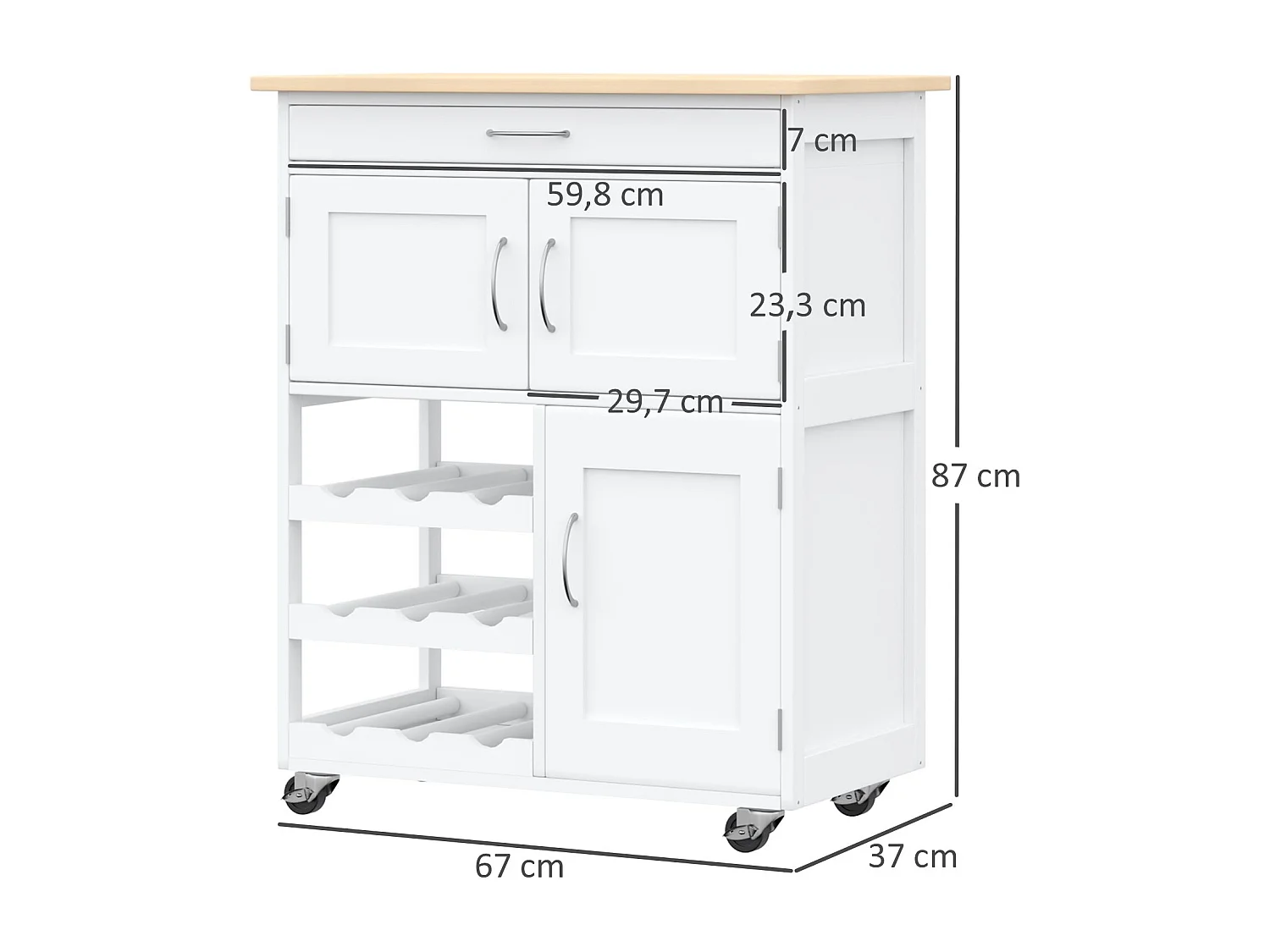 Carro de cocina blanco 67x37x87 cm HOMCOM