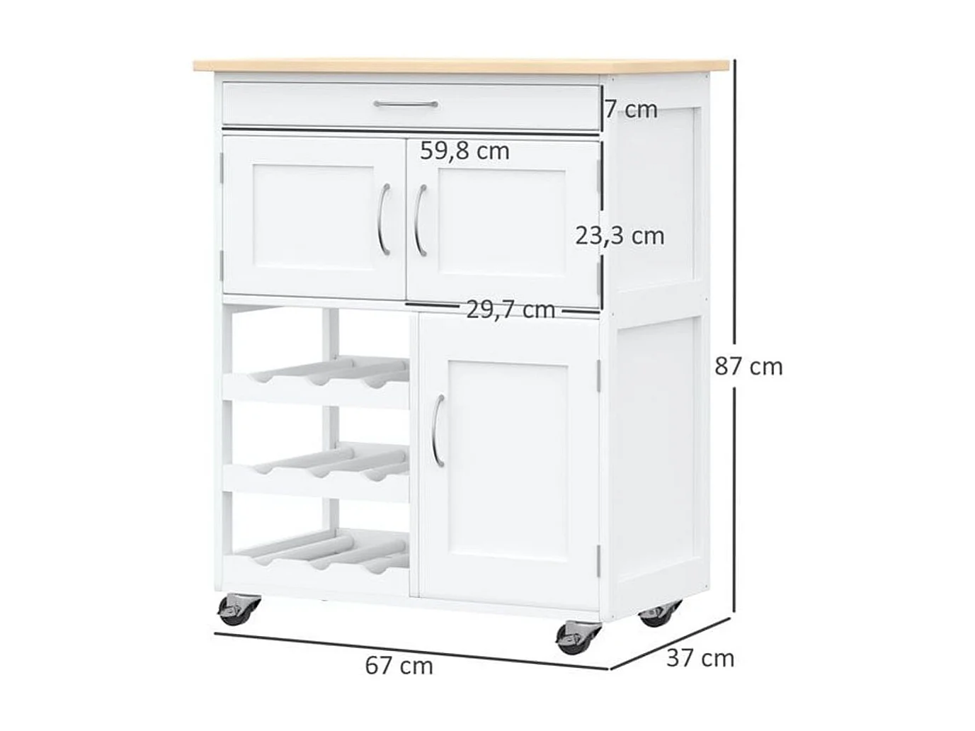 Carro de cocina blanco 67x37x87 cm HOMCOM