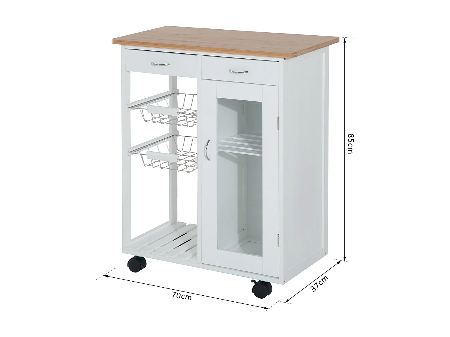 Witte bamboe keukenkar 70x37x85 cm