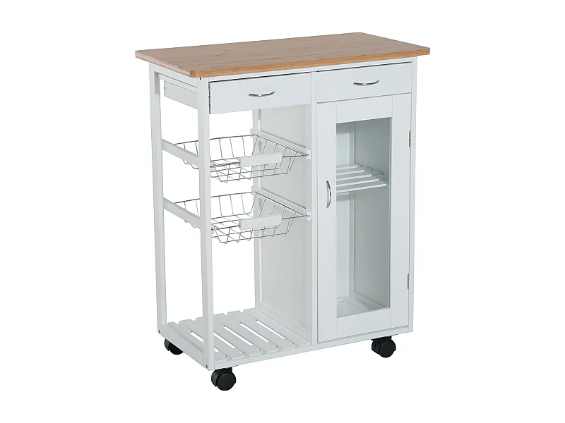 Witte bamboe keukenkar 70x37x85 cm