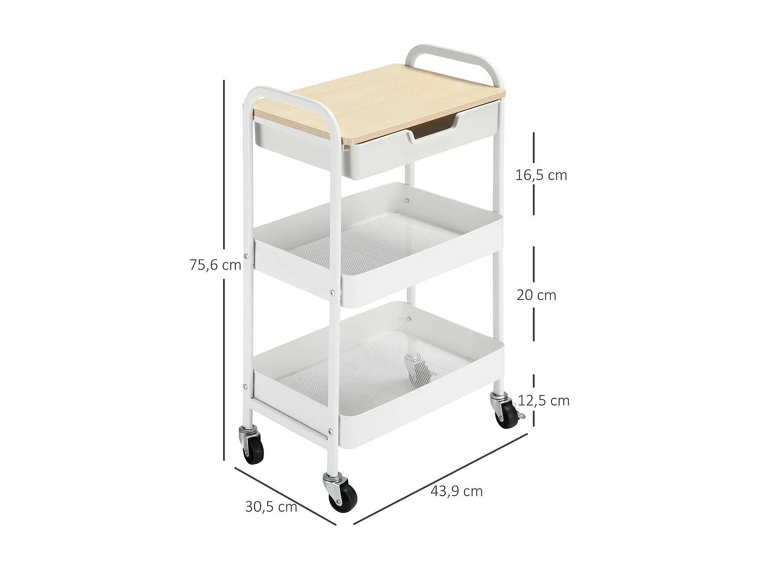 Carrito de cocina blanco 43.9x30.5x75.6 cm HOMCOM