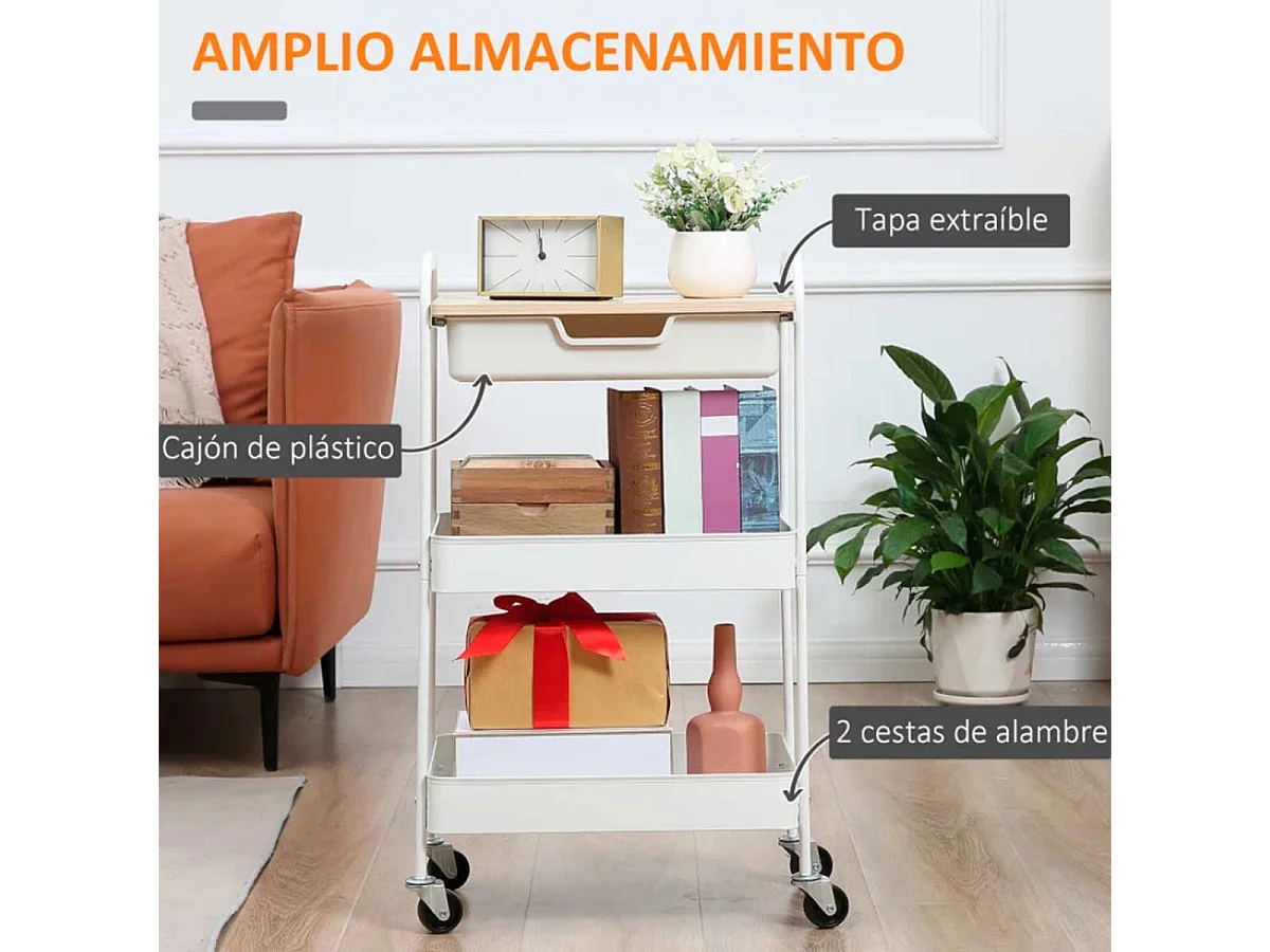 Carrito de cocina blanco 43.9x30.5x75.6 cm HOMCOM