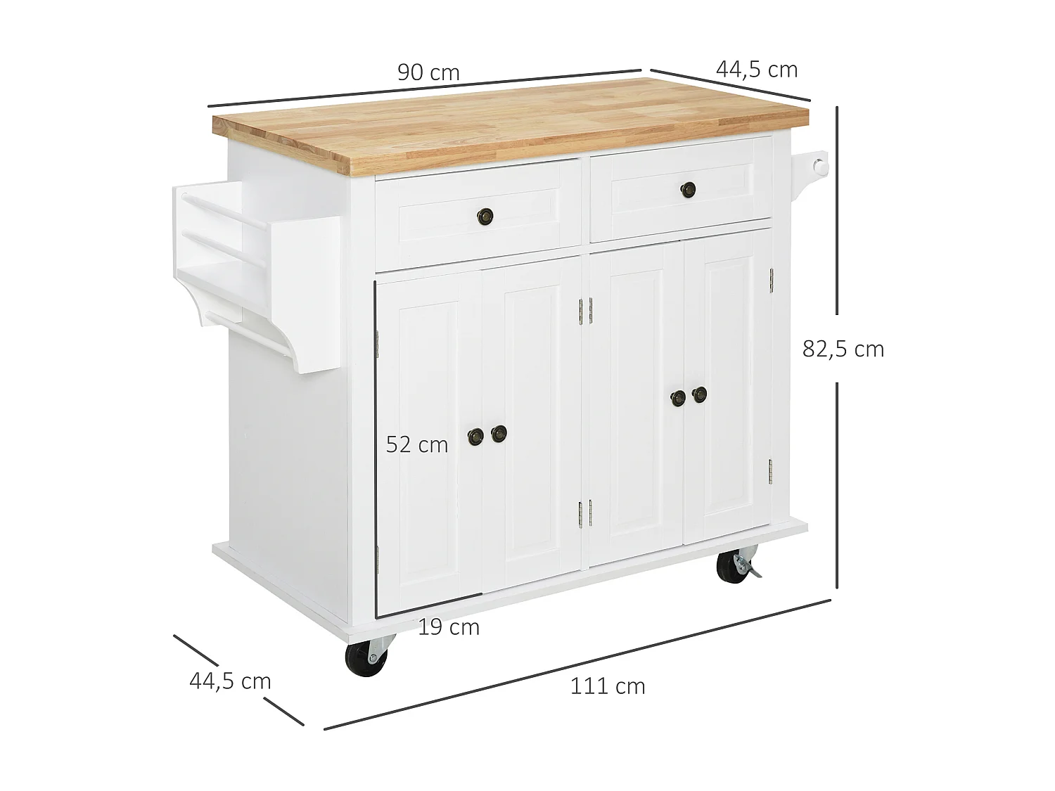 Isla de cocina blanco 111x44.5x82.5 cm HOMCOM