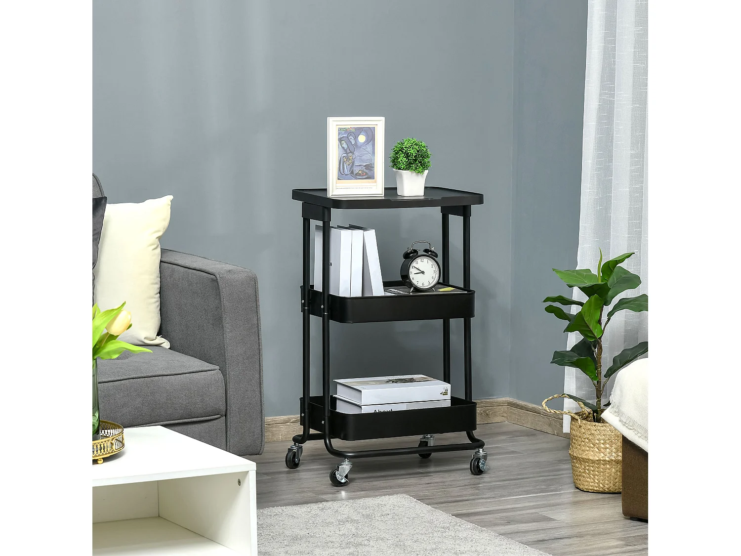 Carrito de cocina negro 46x34.5x76.5 cm HOMCOM