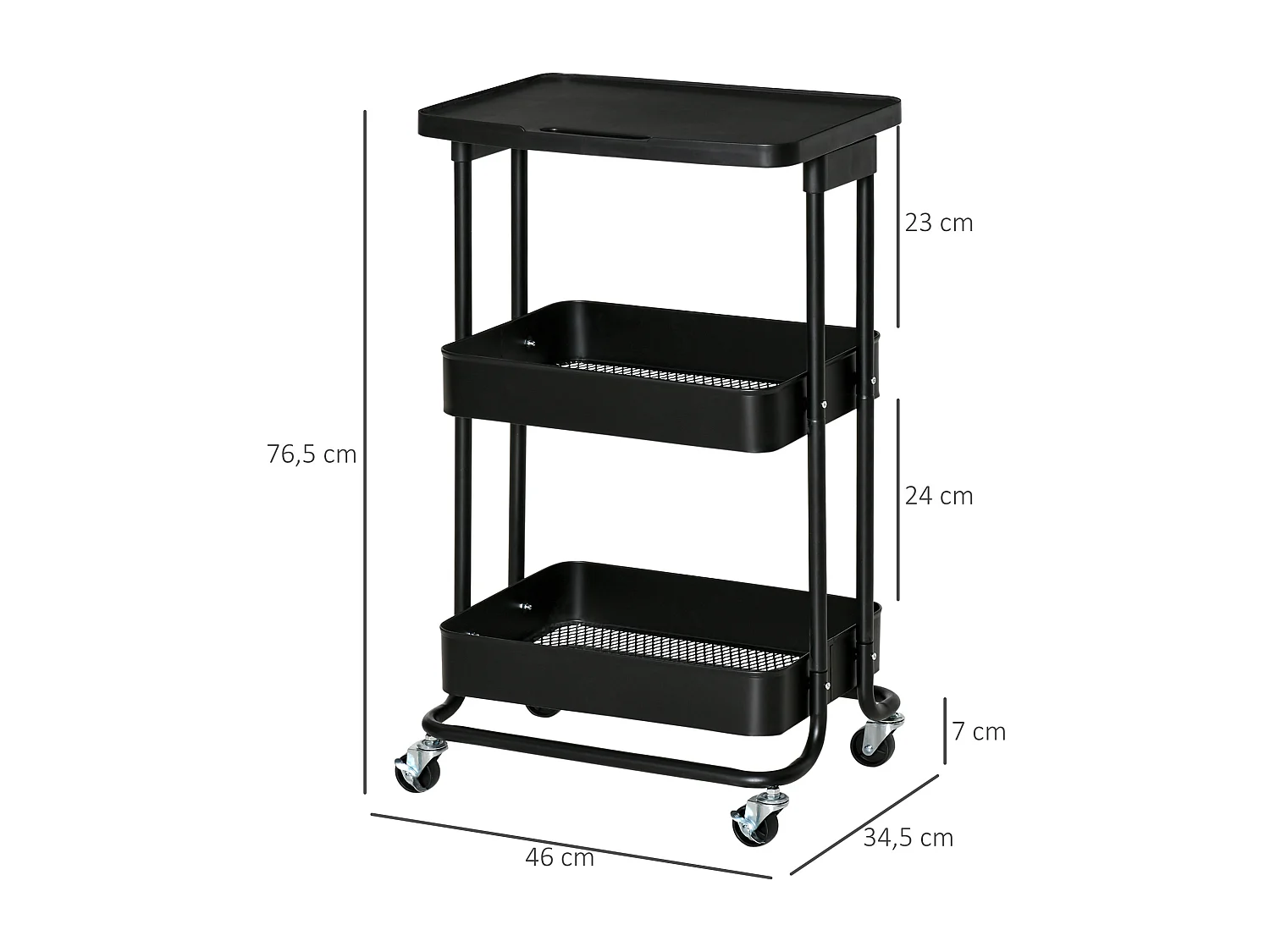 Carrito de cocina negro 46x34.5x76.5 cm HOMCOM