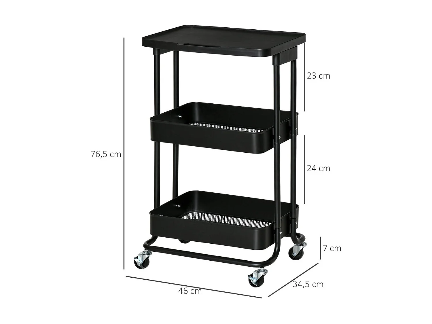 Carrito de cocina negro 46x34.5x76.5 cm HOMCOM
