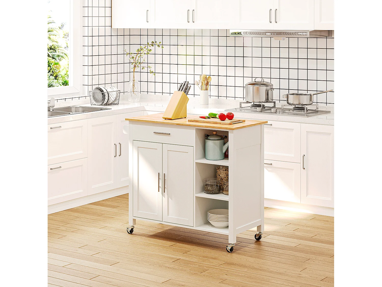 Isla de cocina blanco 107.5x48x89 cm HOMCOM