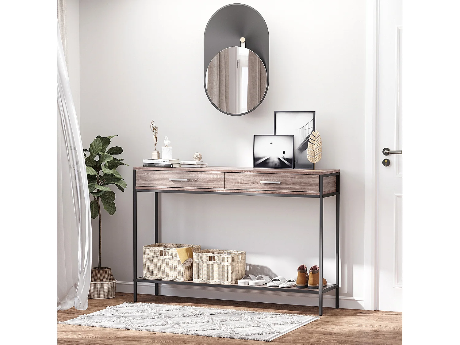 Mesa para recibidor roble y negro 120x30x81,5 cm HOMCOM