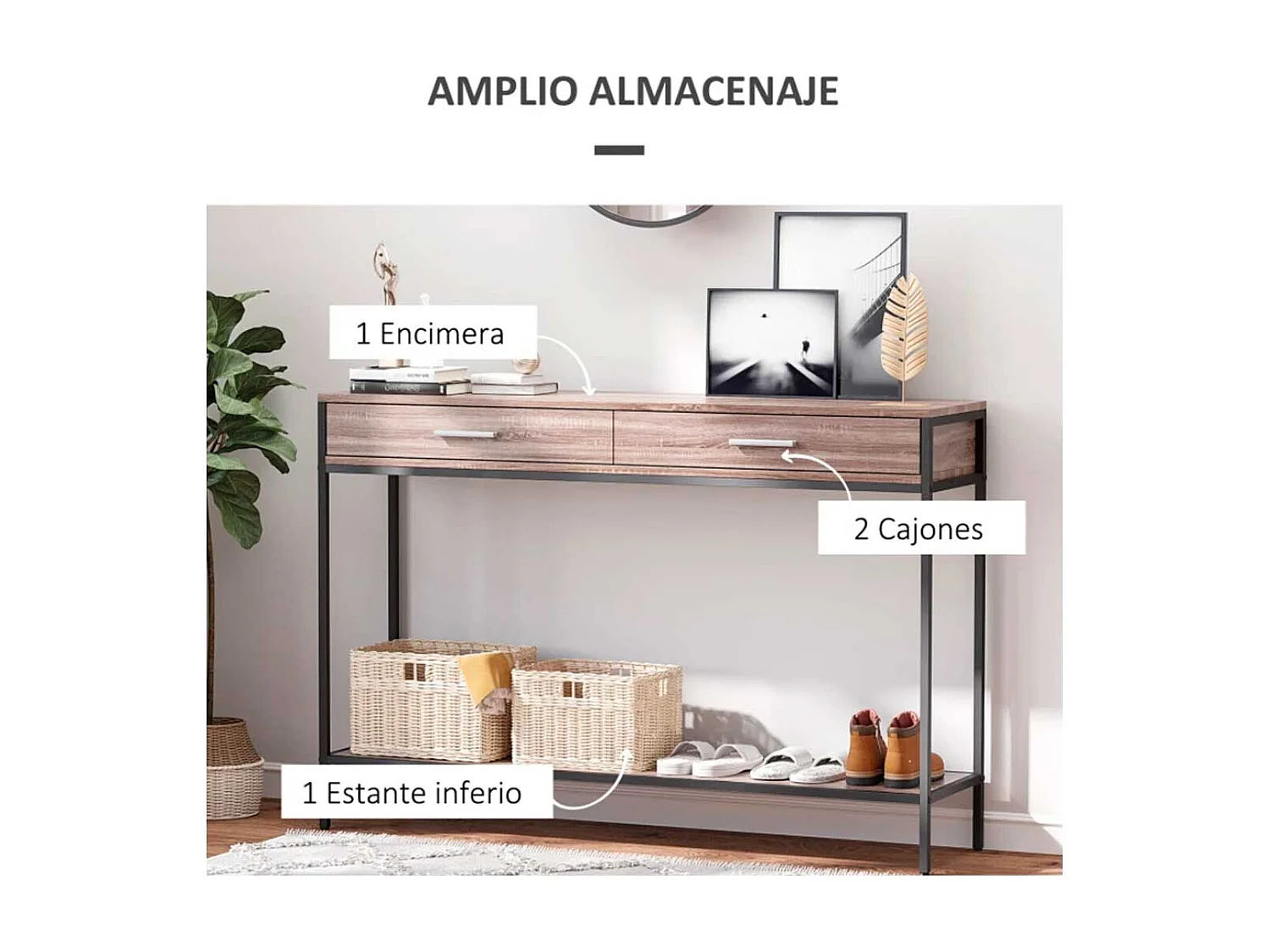 Mesa para recibidor roble y negro 120x30x81,5 cm HOMCOM