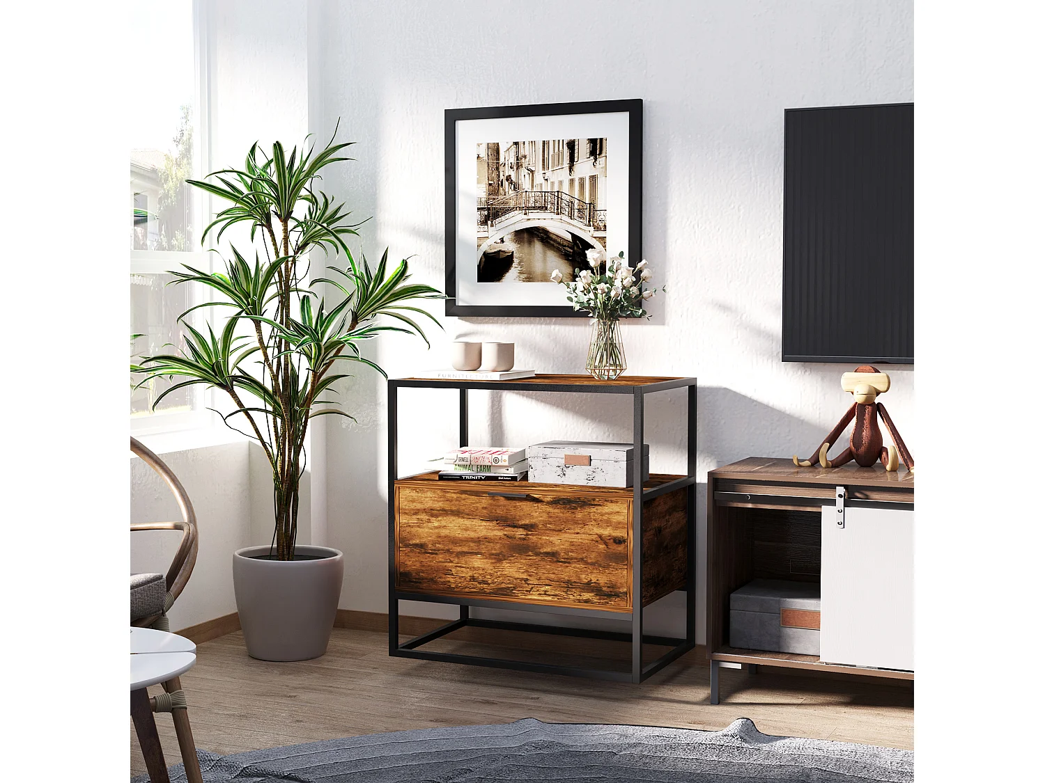 Mesa consola auxiliar negro y marrón rústico 73x45.5x76 cm HOMCOM