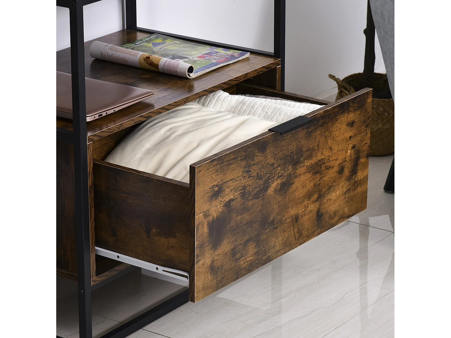 Mesa consola auxiliar negro y marrón rústico 73x45.5x76 cm HOMCOM