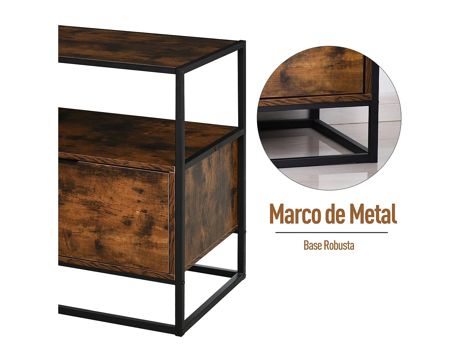 Mesa consola auxiliar negro y marrón rústico 73x45.5x76 cm HOMCOM