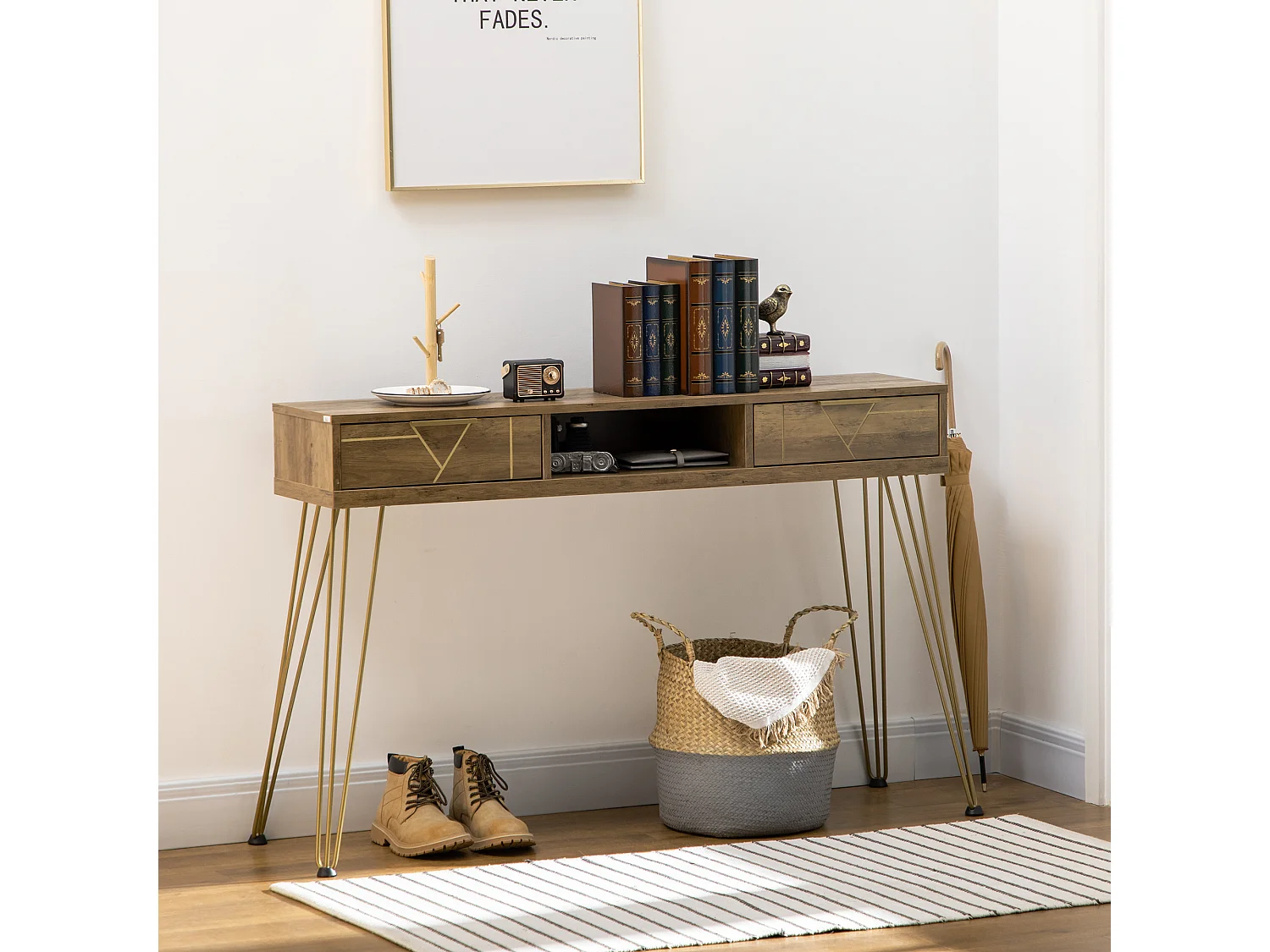 Mesa consola bronce 120x29x79 cm HOMCOM