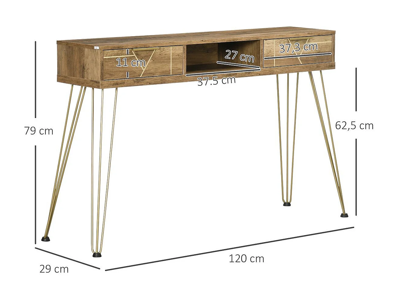 Mesa consola bronce 120x29x79 cm HOMCOM