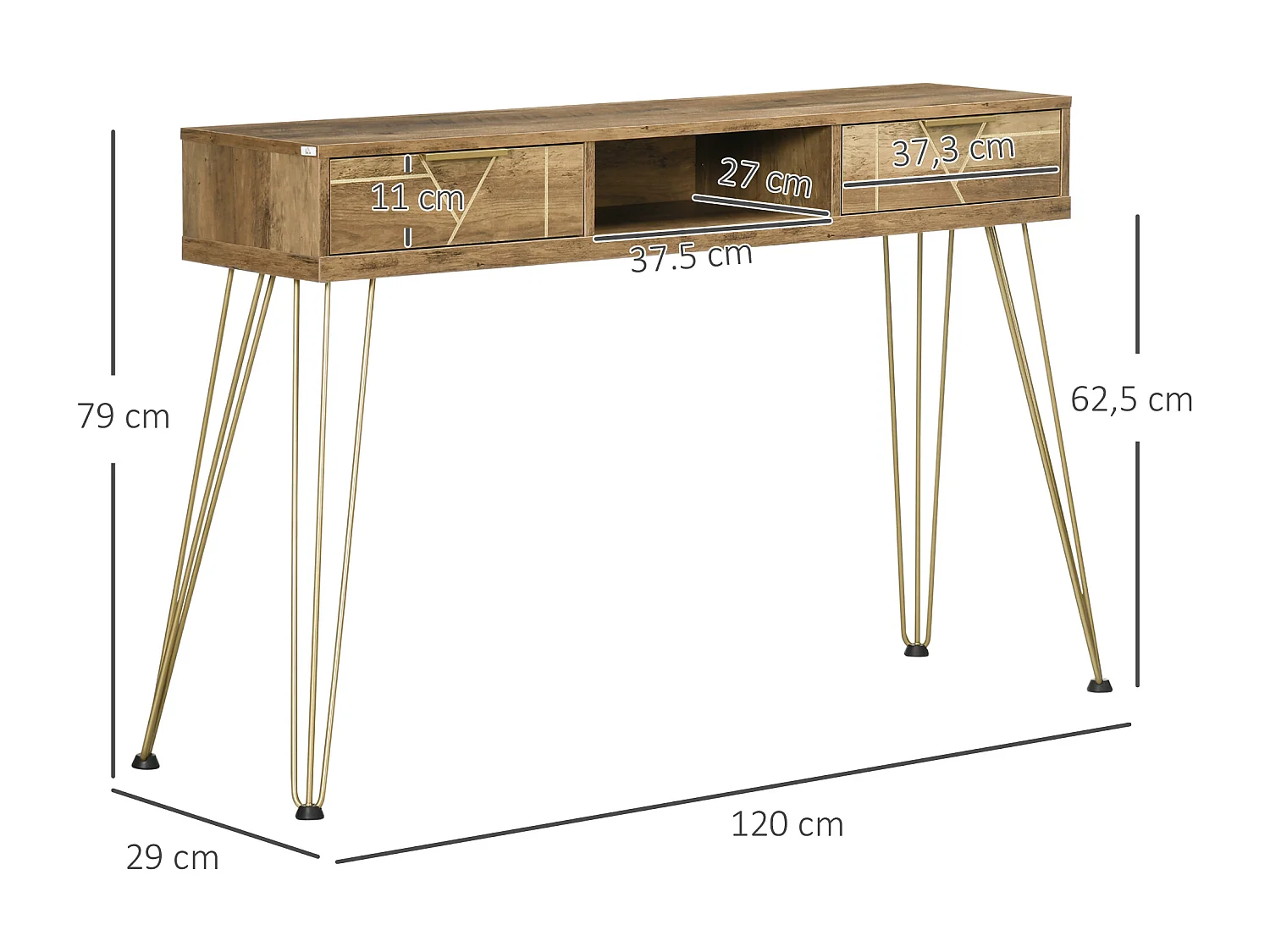 Mesa consola bronce 120x29x79 cm HOMCOM