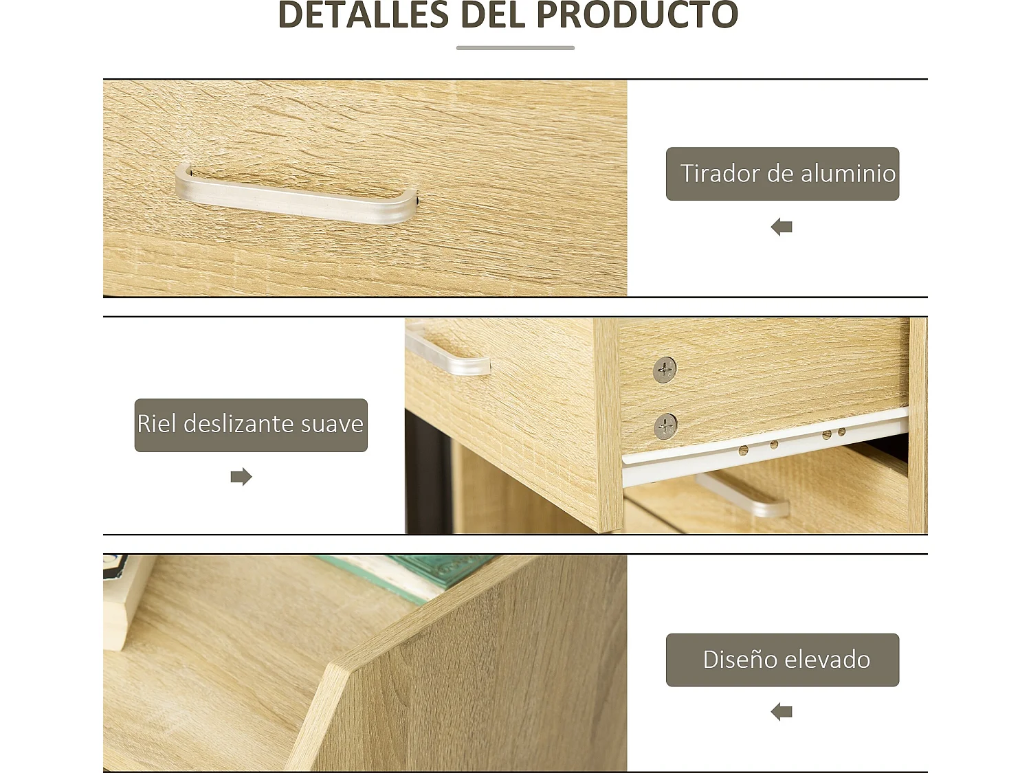 Cajonera de oficina madera natural 40x36x65 cm Vinsetto