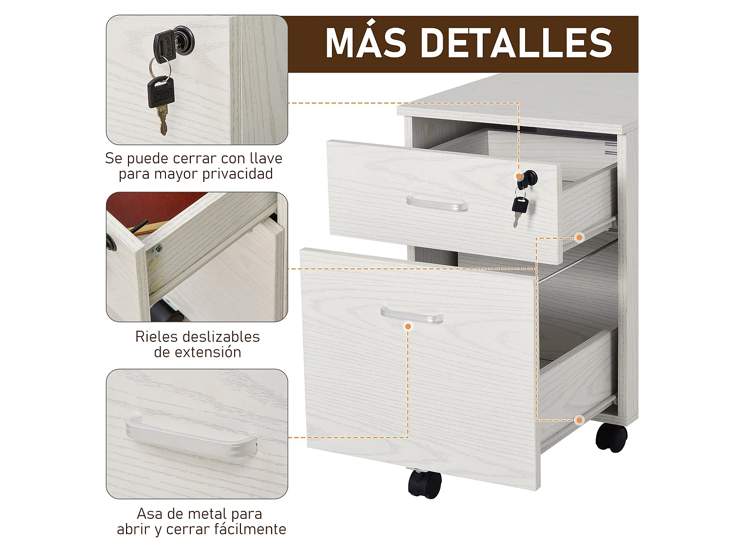 Armario de archivador móvil blanco 40x45x55.6 cm Vinsetto