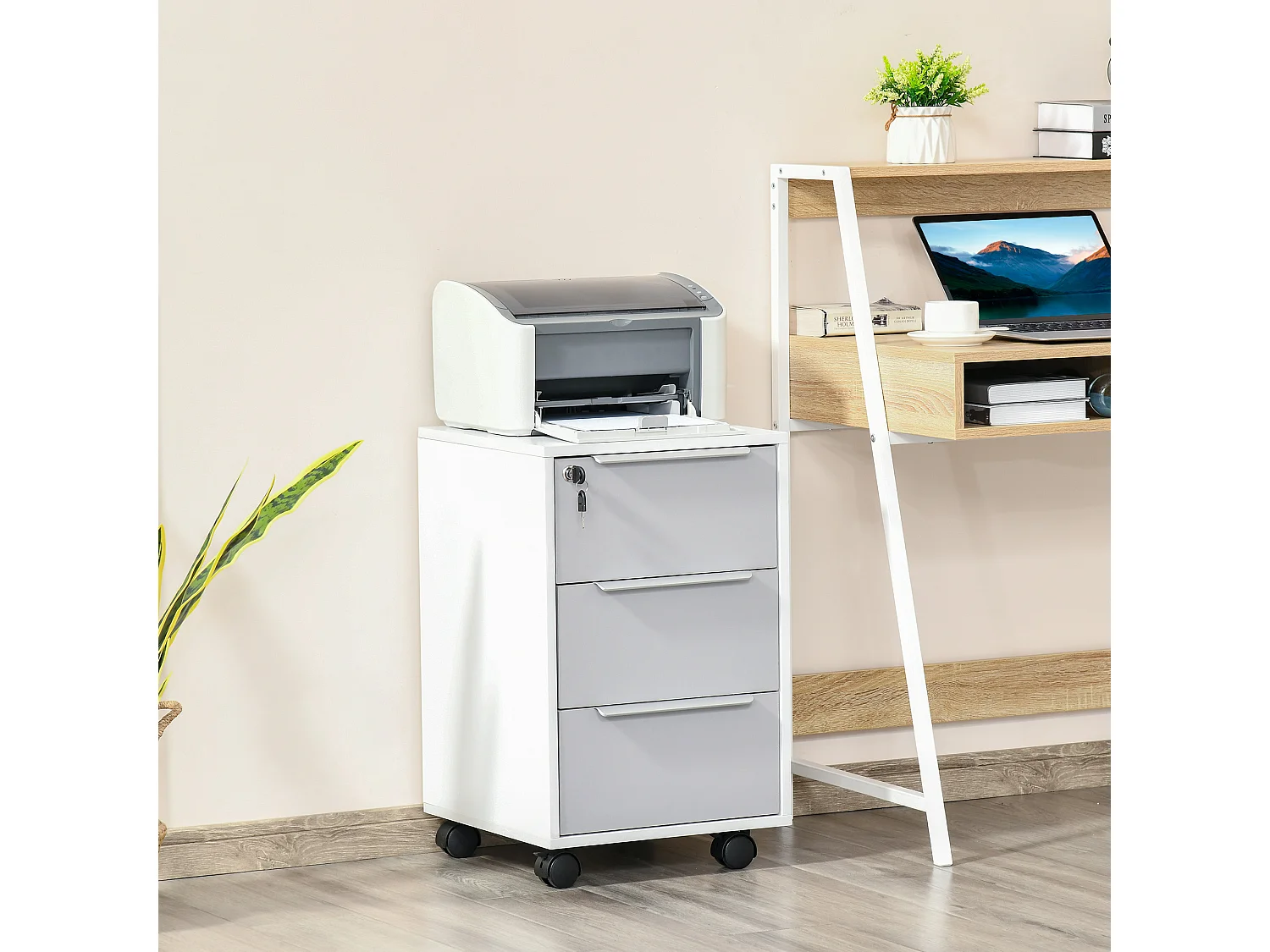 Cajonera tipo archivador blanco y gris 40x40x63.5 cm HOMCOM