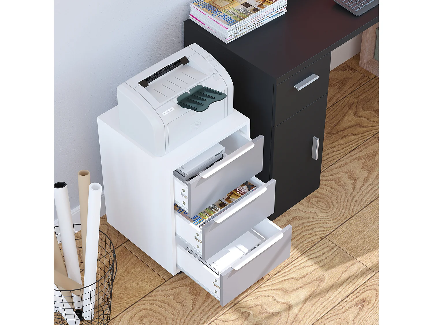 Cajonera tipo archivador blanco y gris 40x40x63.5 cm HOMCOM