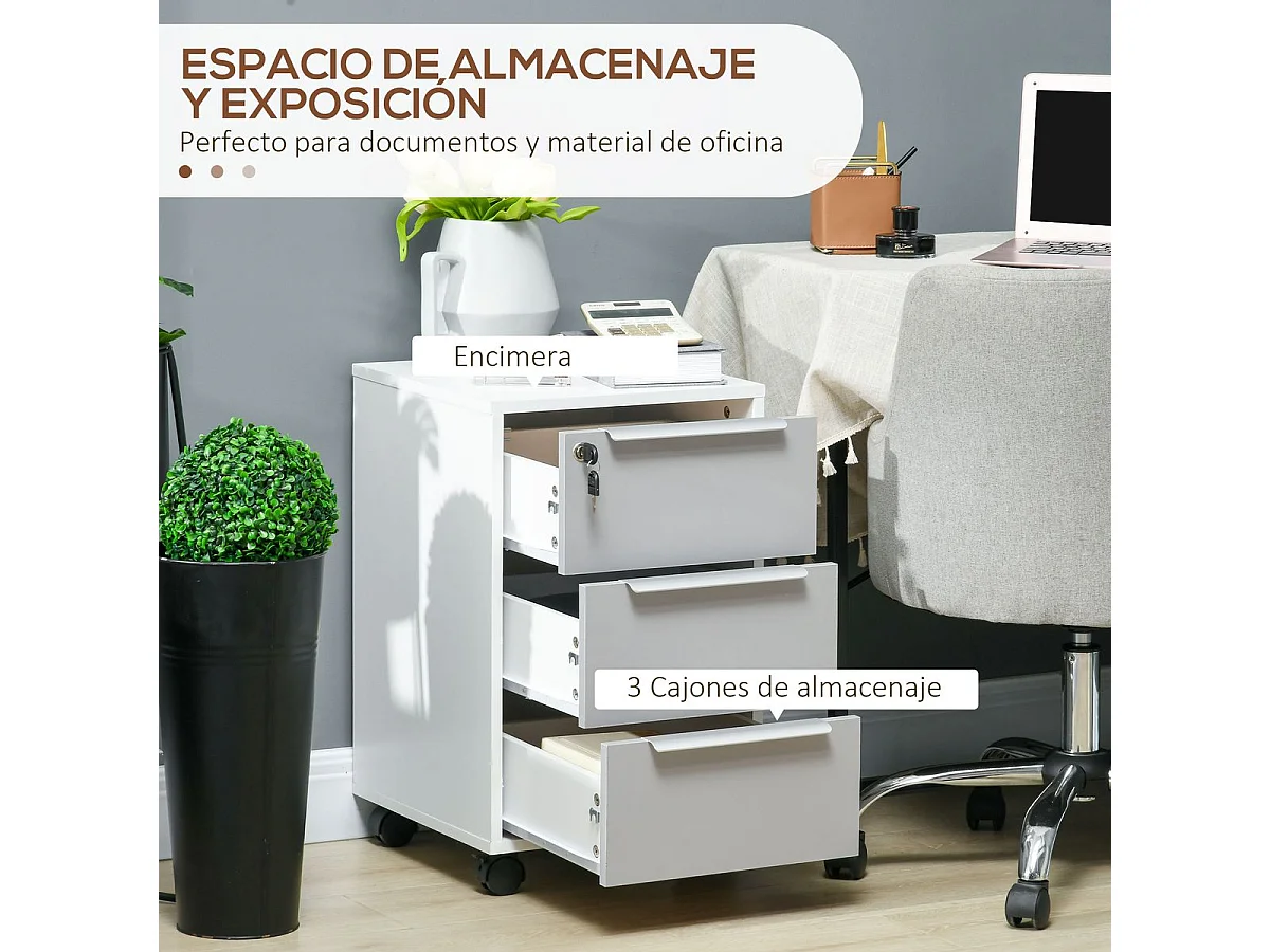 Cajonera tipo archivador blanco y gris 40x40x63.5 cm HOMCOM