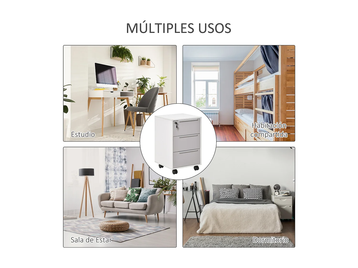 Cajonera tipo archivador blanco y gris 40x40x63.5 cm HOMCOM