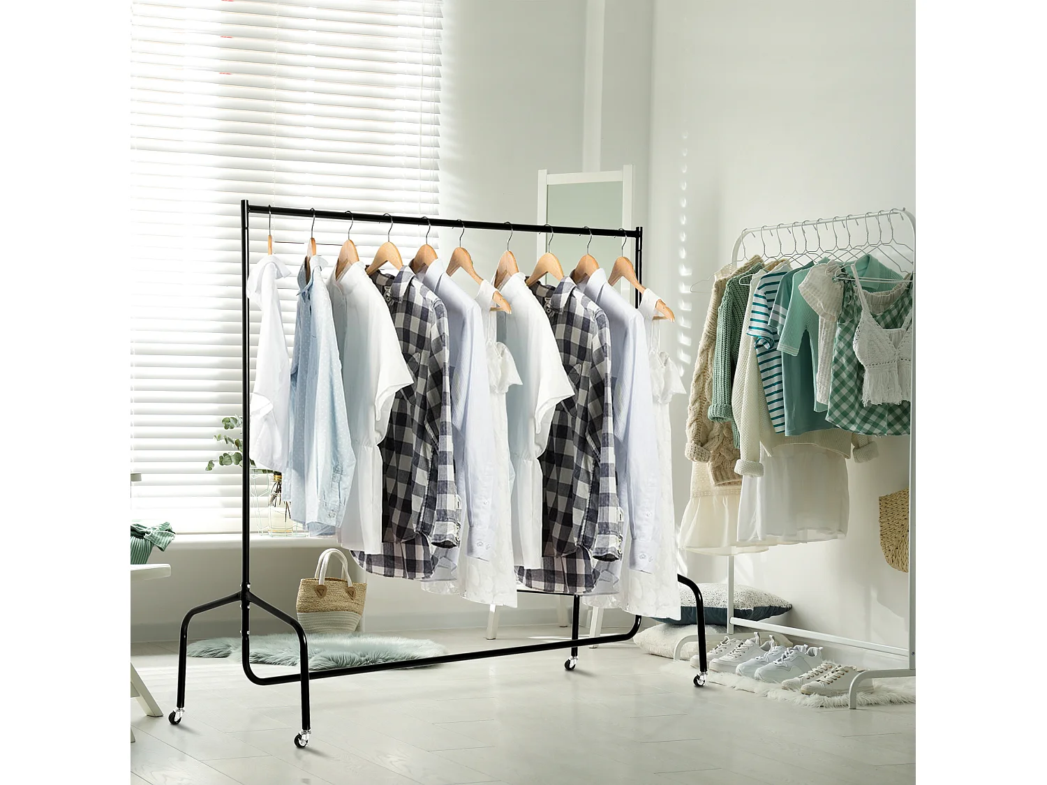 Perchero colgador con ruedas negro 150x60x170 cm HOMCOM