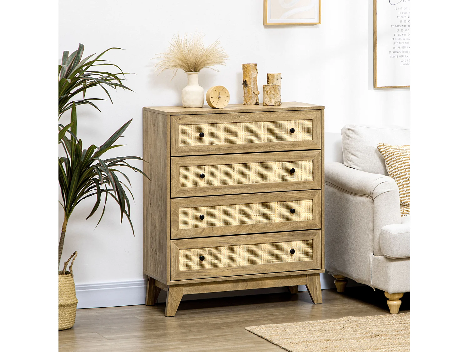 Cómoda con cajones madera natural 80x35x95 cm HOMCOM