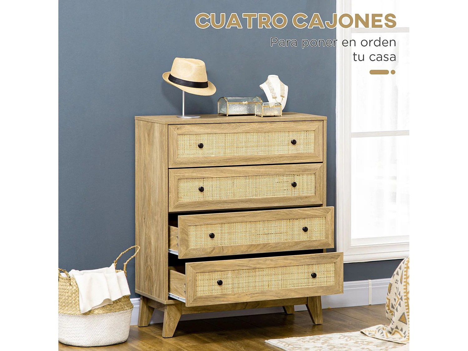 Cómoda con cajones madera natural 80x35x95 cm HOMCOM