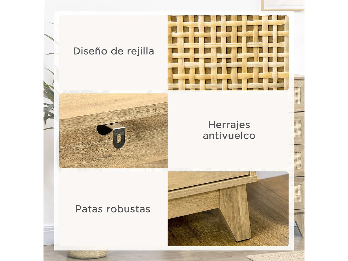 Cómoda con cajones madera natural 80x35x95 cm HOMCOM
