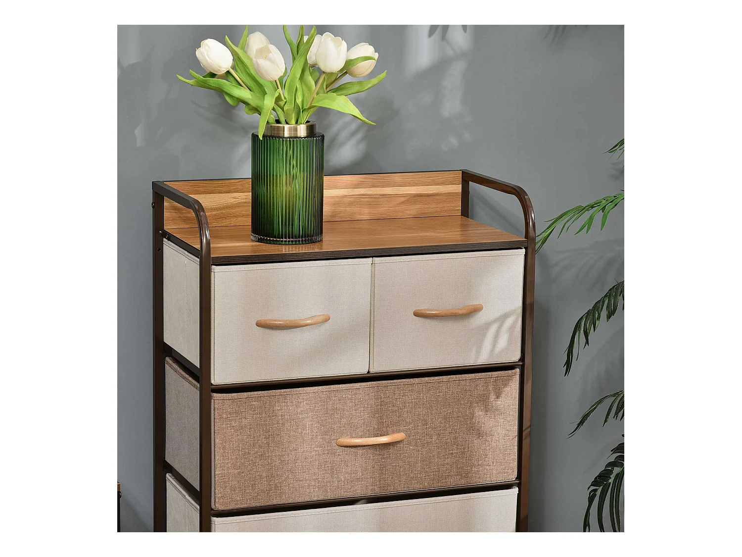 Cómoda de tela crema, café y marrón 58x29x99 cm HOMCOM