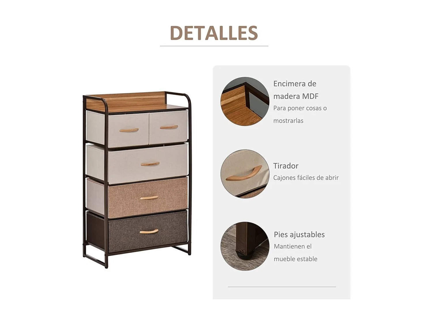 Cómoda de tela crema, café y marrón 58x29x99 cm HOMCOM