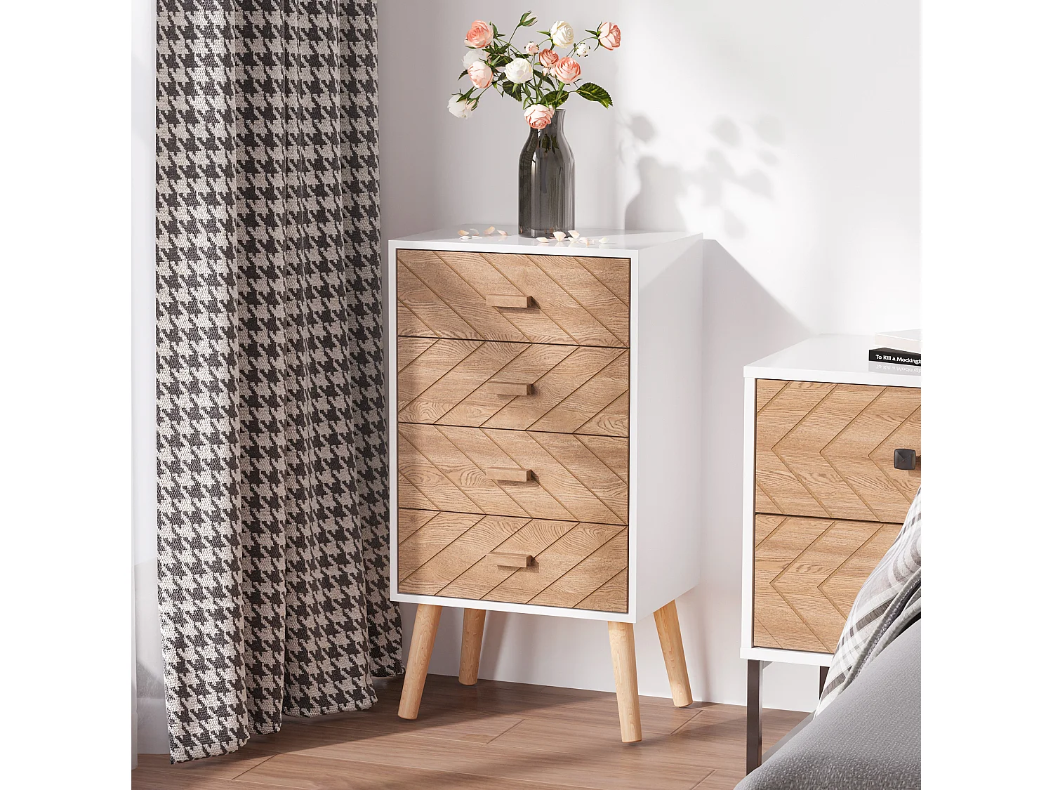 Mesita de noche blanco y madera 40x30x75cm HOMCOM