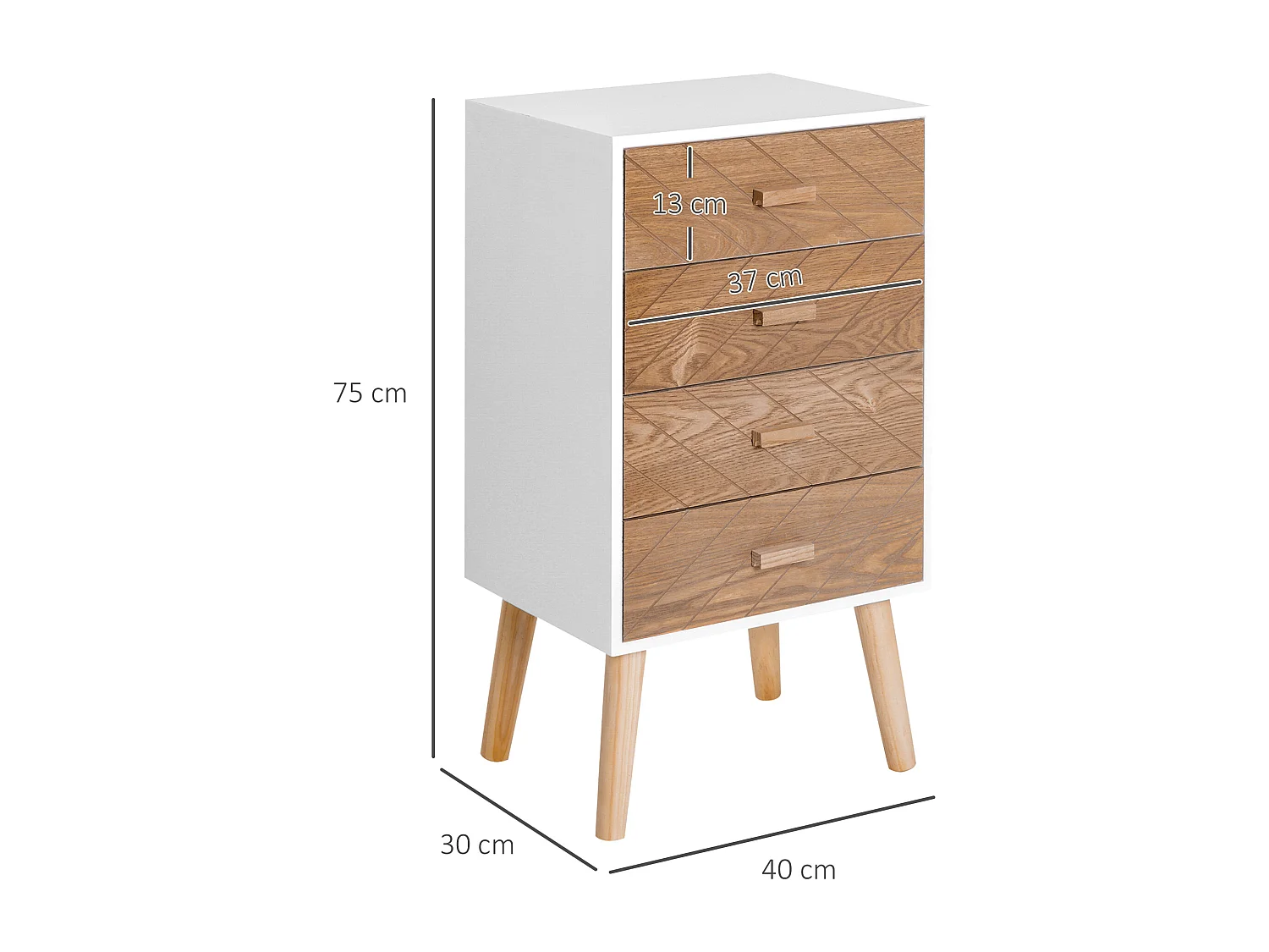 Mesita de noche blanco y madera 40x30x75cm HOMCOM