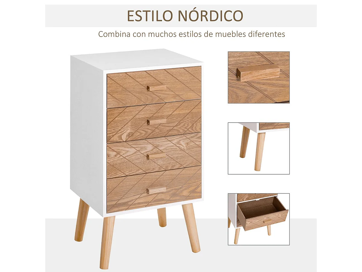 Mesita de noche blanco y madera 40x30x75cm HOMCOM