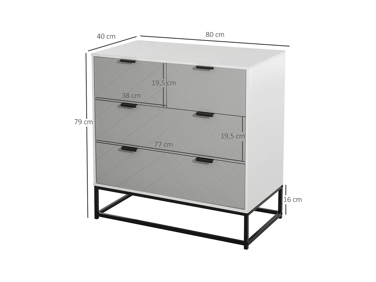 Cómoda de cajones gris, blanco y negro 80x40x79 cm HOMCOM