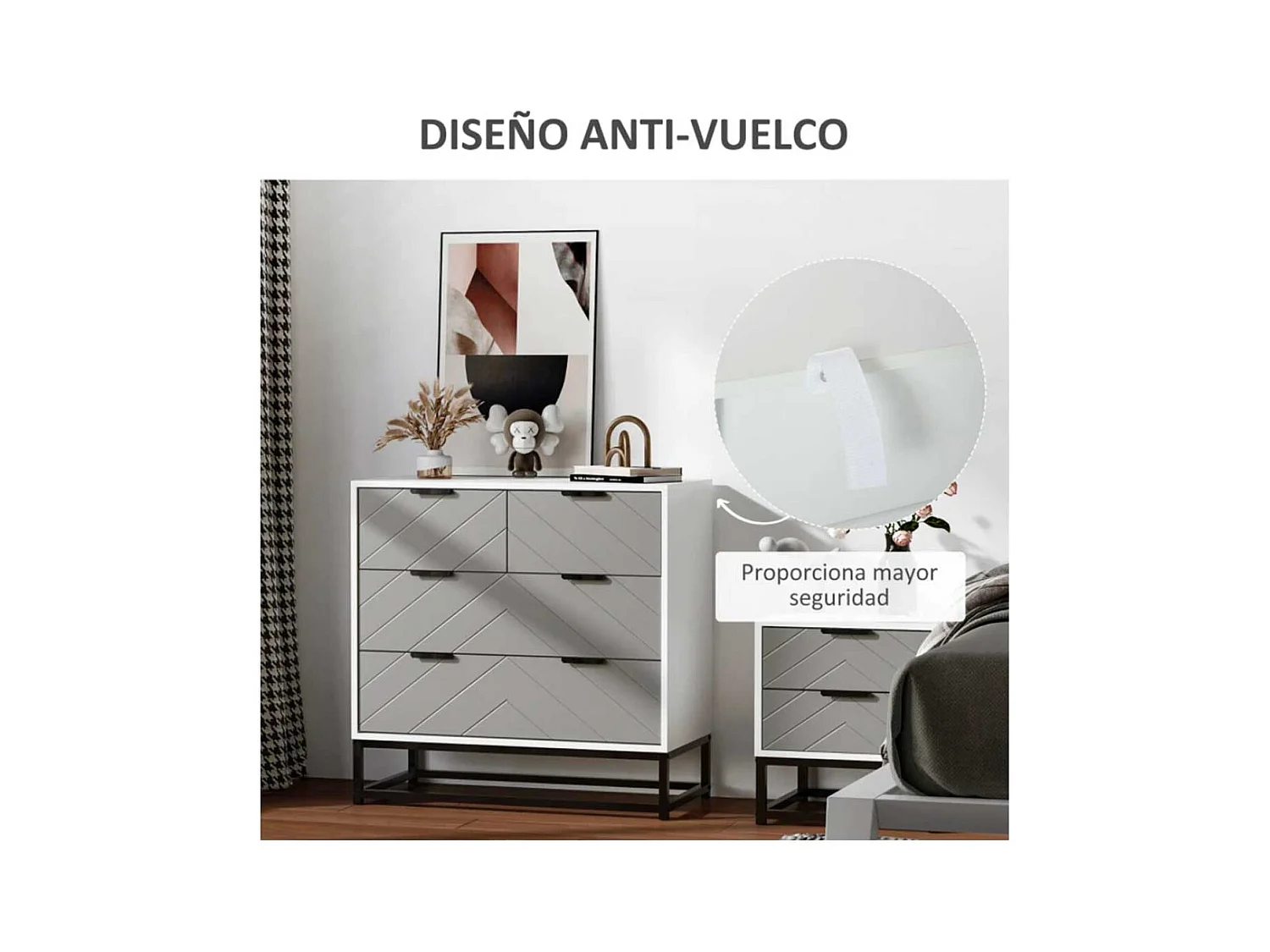 Cómoda de cajones gris, blanco y negro 80x40x79 cm HOMCOM