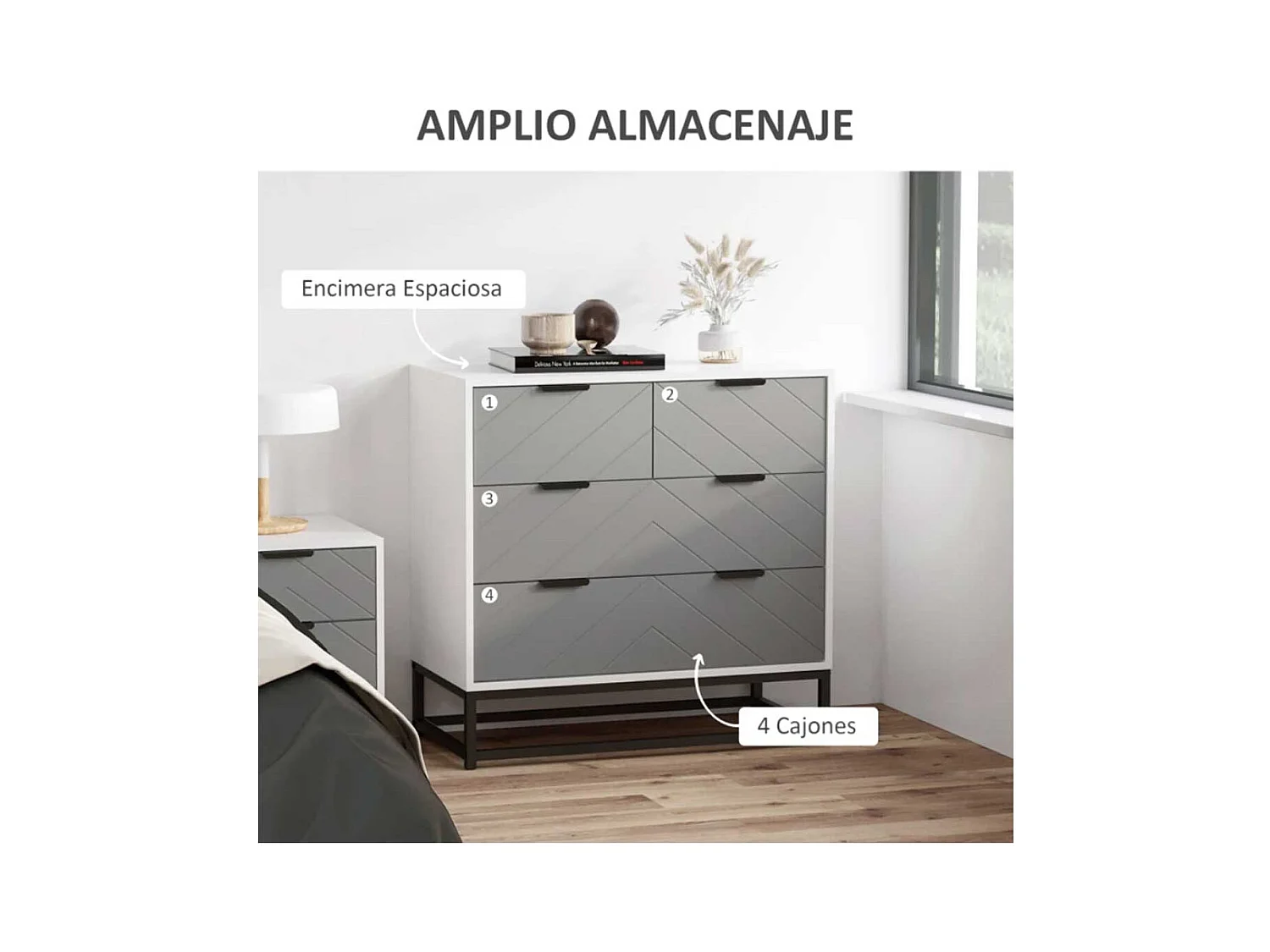 Cómoda de cajones gris, blanco y negro 80x40x79 cm HOMCOM