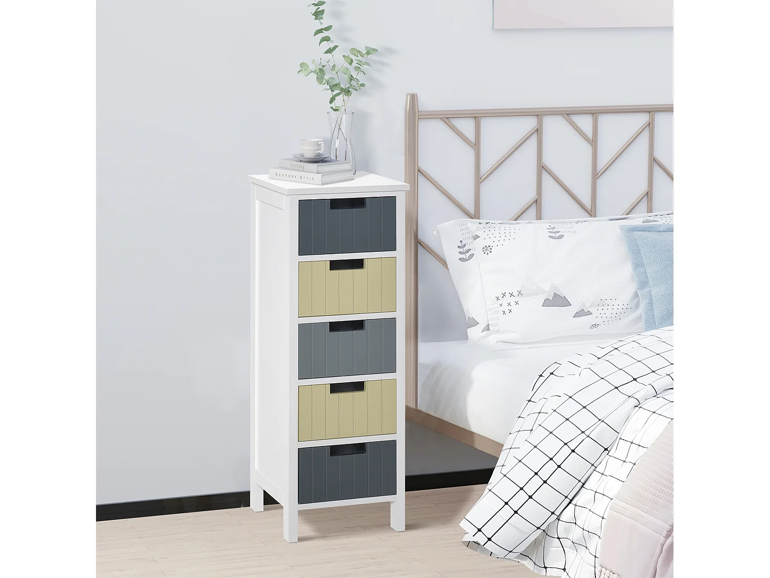 Cómodo de madera multicolor 35x28x90.5 cm HOMCOM