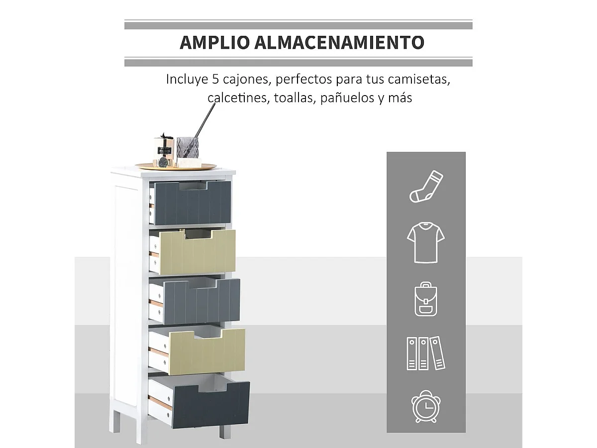 Cómodo de madera multicolor 35x28x90.5 cm HOMCOM