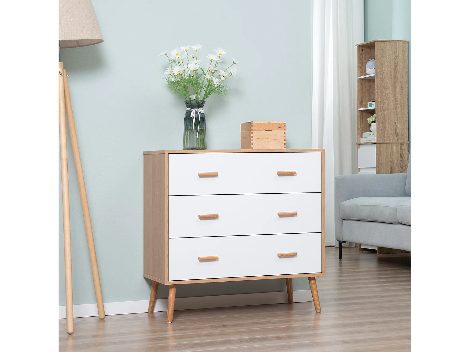 Cómoda de madera blanco y natural 80x39x80 cm HOMCOM