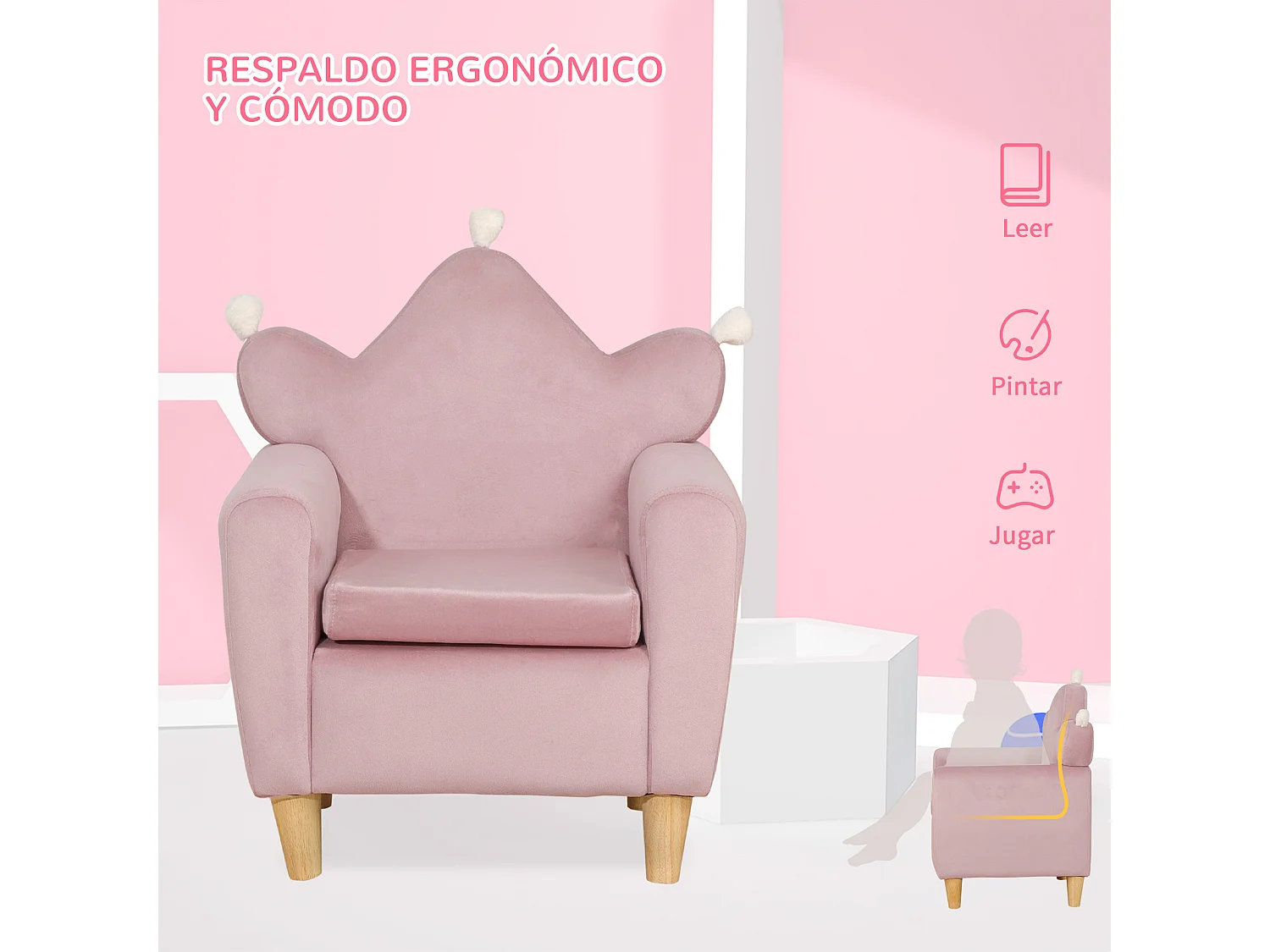 Sillón infantil rosa 50x42x58 cm HOMCOM