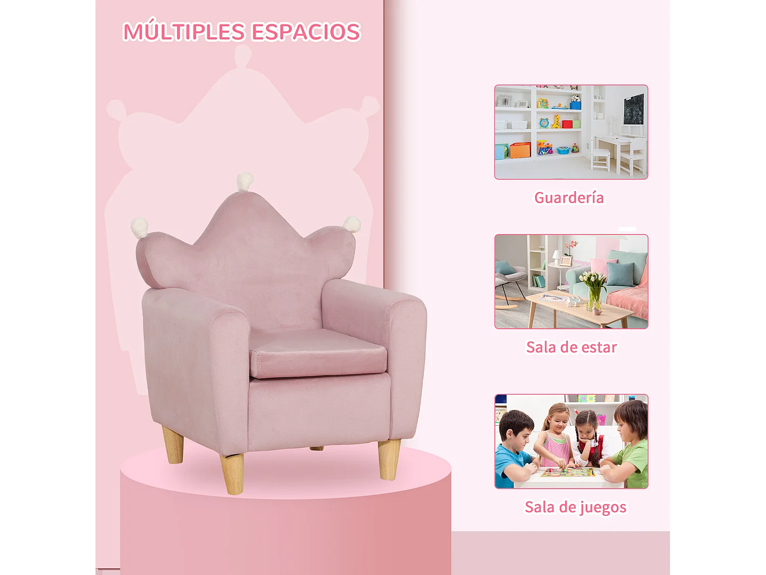 Sillón infantil rosa 50x42x58 cm HOMCOM