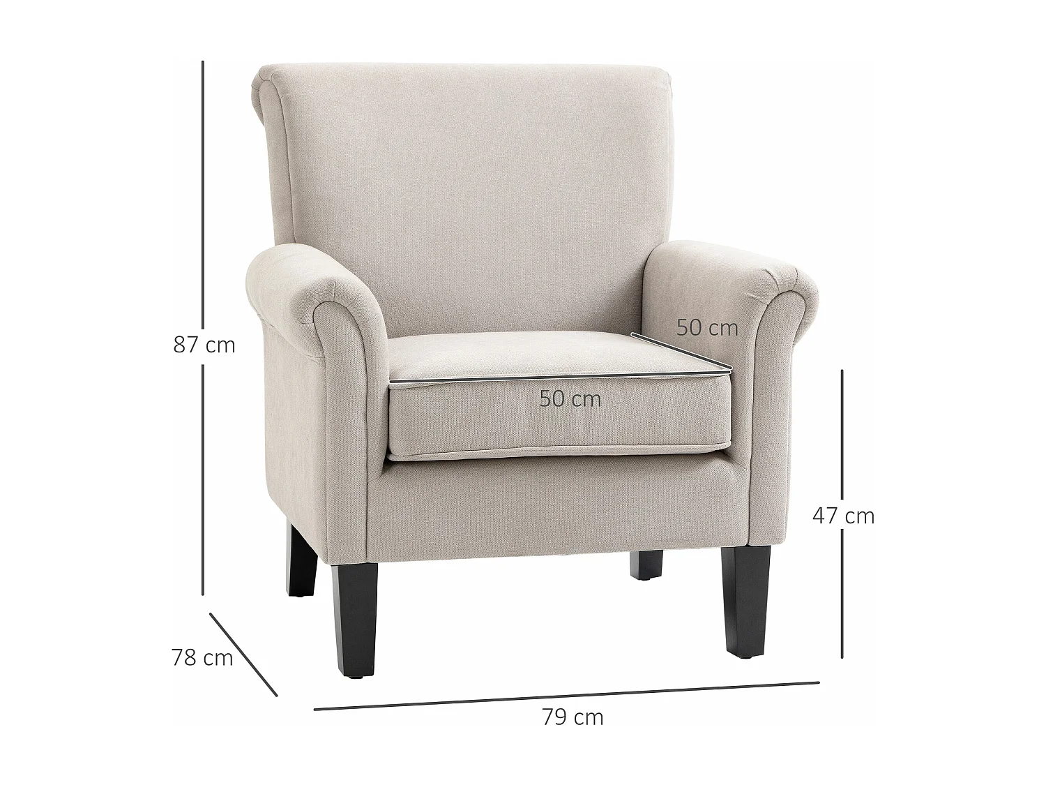 Butaca de salón gris 79x78x87 cm HOMCOM