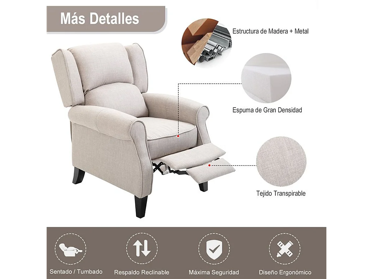 Sillón relax gris claro 77x88x102 cm HOMCOM