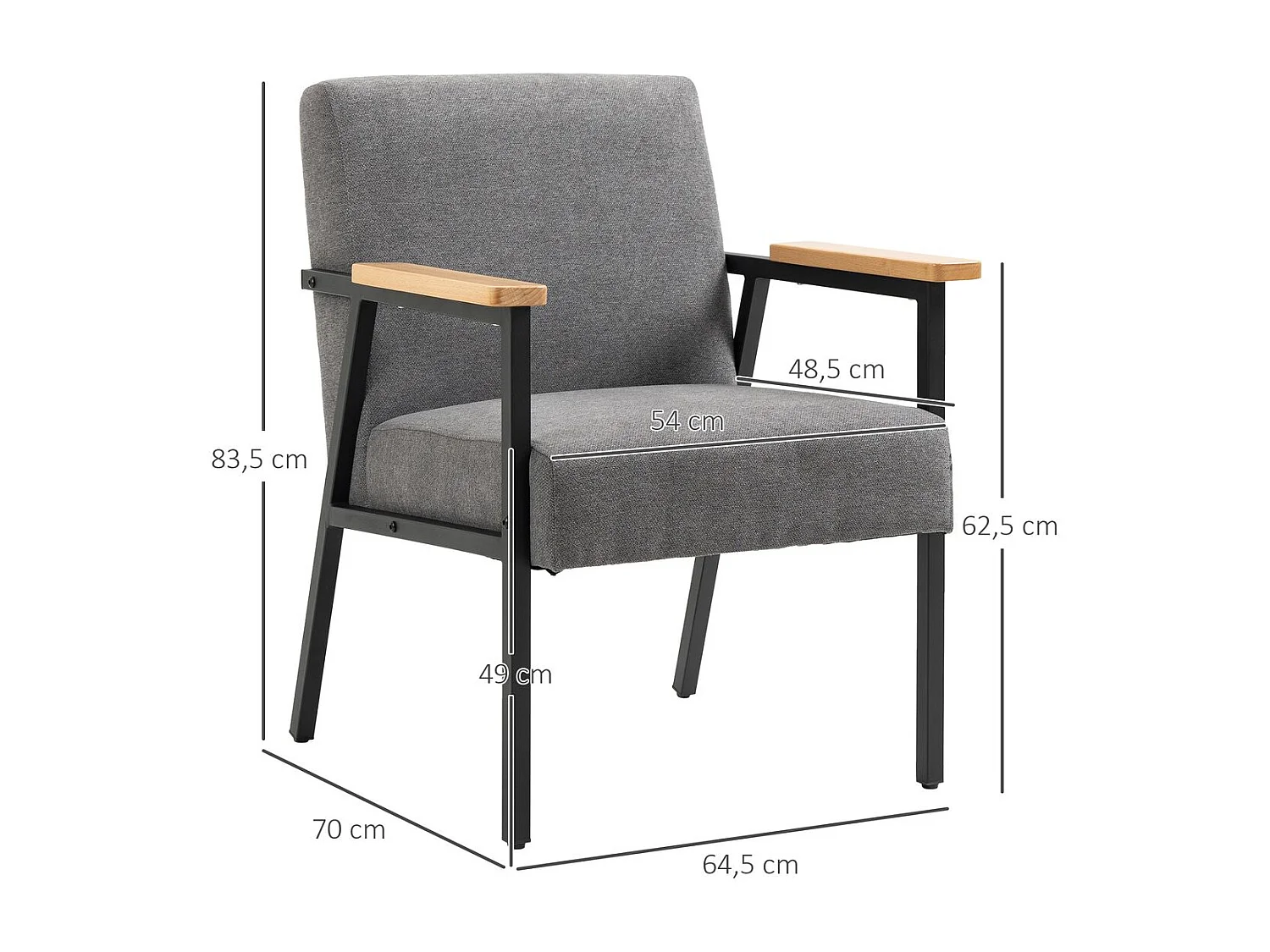 Butaca de salón gris 64.5x70x83.5 cm HOMCOM