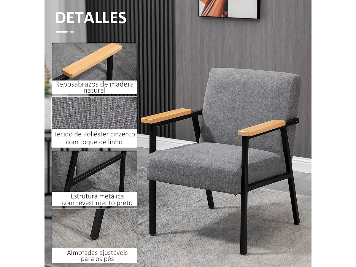 Butaca de salón gris 64.5x70x83.5 cm HOMCOM